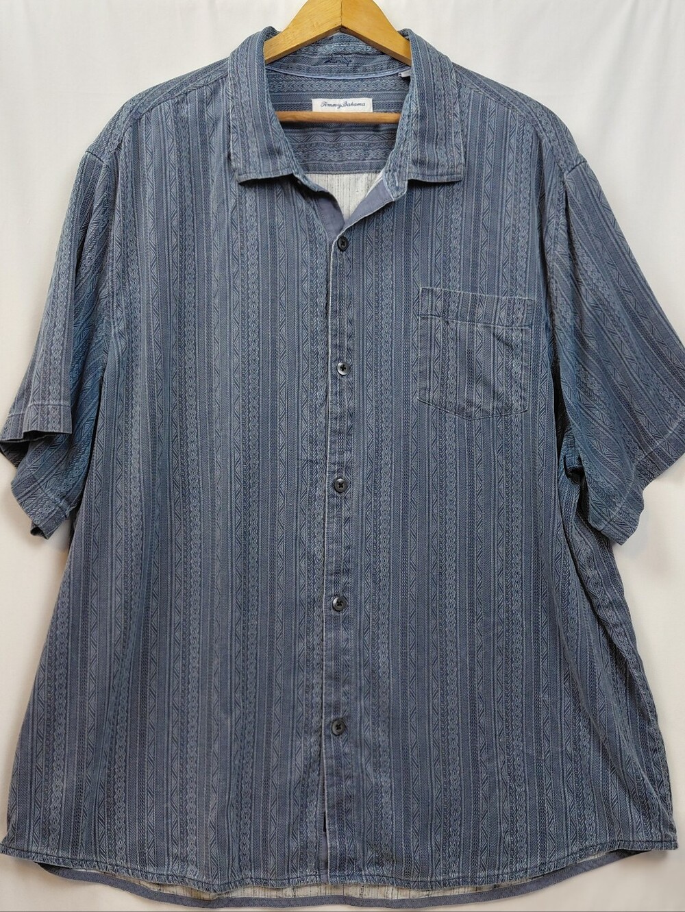 Tommy Bahama 100% Silk Short Sleeve Shirt Men's Size XXXL Blue Textured